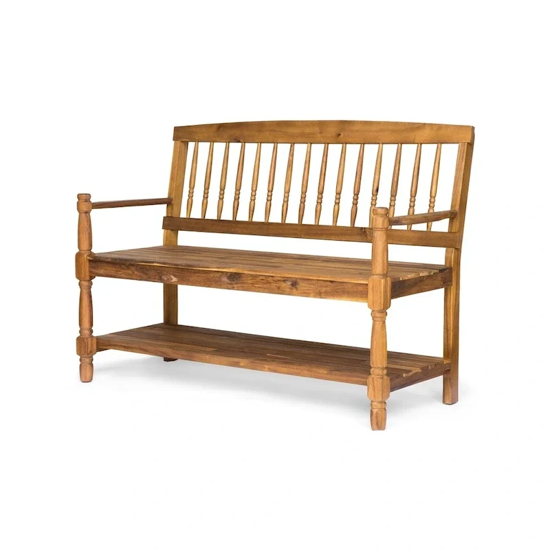 Lennon Acacia Wood Bench with Shelf by Christopher Knight Home
