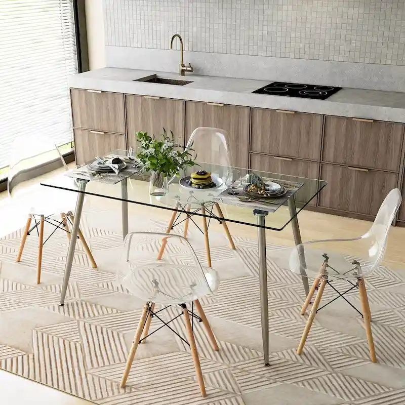 51 Modern Rectangular Glass Dining Table & 4 Chairs
