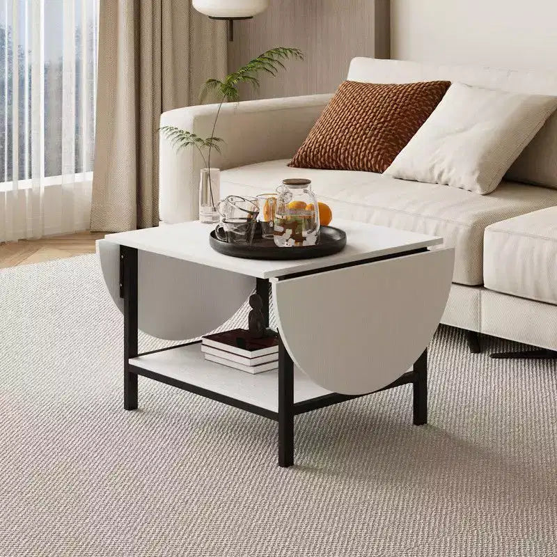 Convertible Coffee Table, Extendable Square to Oval with Storage Shelf, Space-Efficient Living Room