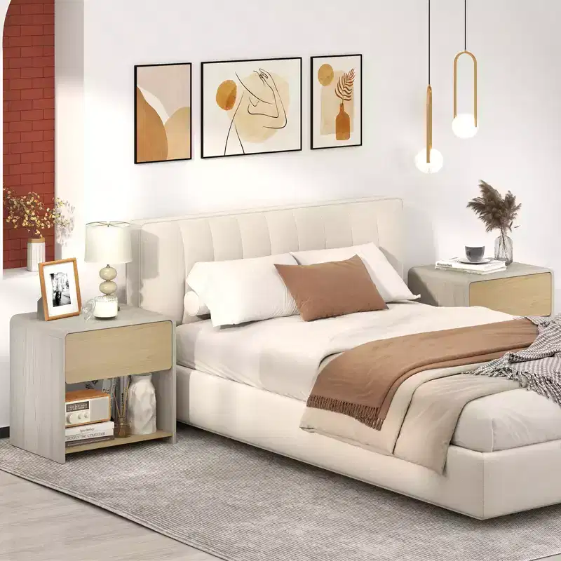Costway 2 PCS Modern Style Nightstand 2-Tier Sofa Side Bedside Table w/ Drawer & Open Shelf