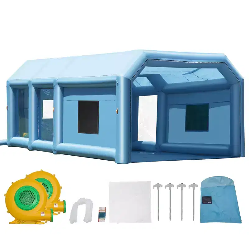 VEVOR Portable Inflatable Paint Station, Dimensions 29.5 x 15.7 x 11.8 ft, Equipped with 950W+750W Robust Air Movers and Air Purification Setup, Blue