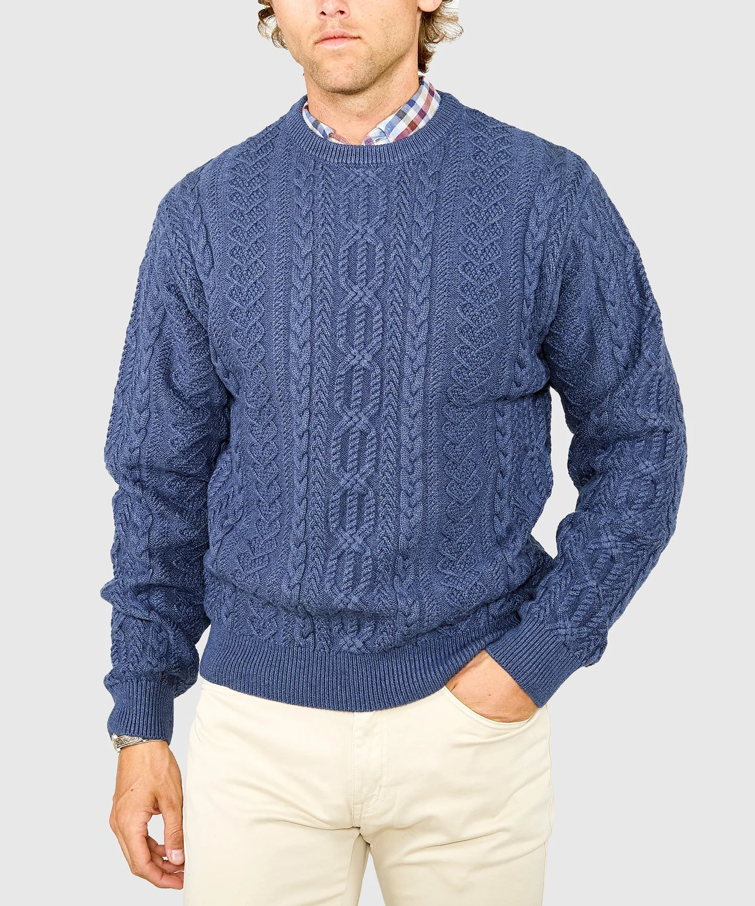 Cable Crew Neck Sweater �C Indigo