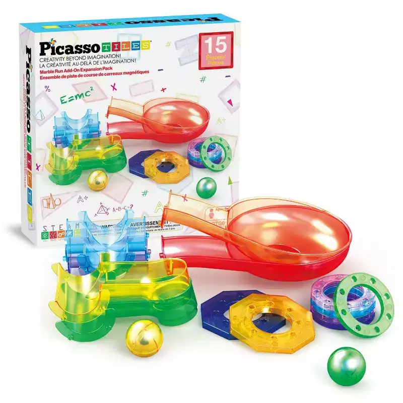 PICASSO-TILES Marble Run Add-On Accessories for Race Track Expansion  Magnetic Tiles STEM Building Blocks Toy for Kids