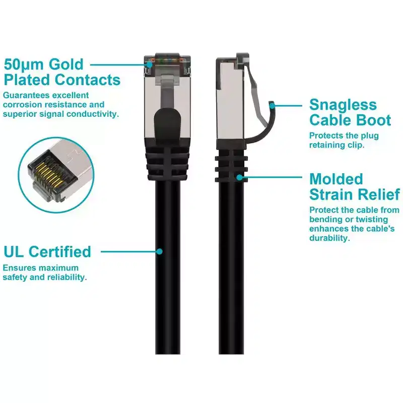 Monoprice Cat8 26AWG S/FTP Ethernet Network Cable - 10 Feet - Black | 2GHz, 40Gbps, 3dB Headroom, Pure Bare Copper, PVC - Entegrade Series