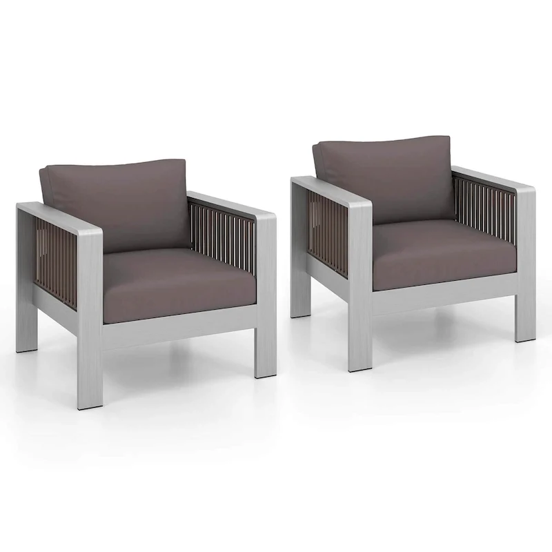 Costway 2 PCS Aluminum Single Sofa Outdoor Furniture Set with Thick - See Details