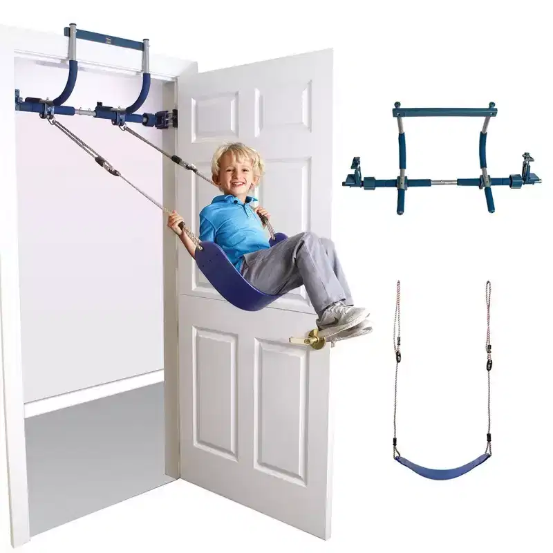 Gym1 2-Piece Doorway Gym for Kids, Includes Door Sensory Swing, Indoor Pull-Up Bar for Adults, Holds Up to 300 Lbs, Blue