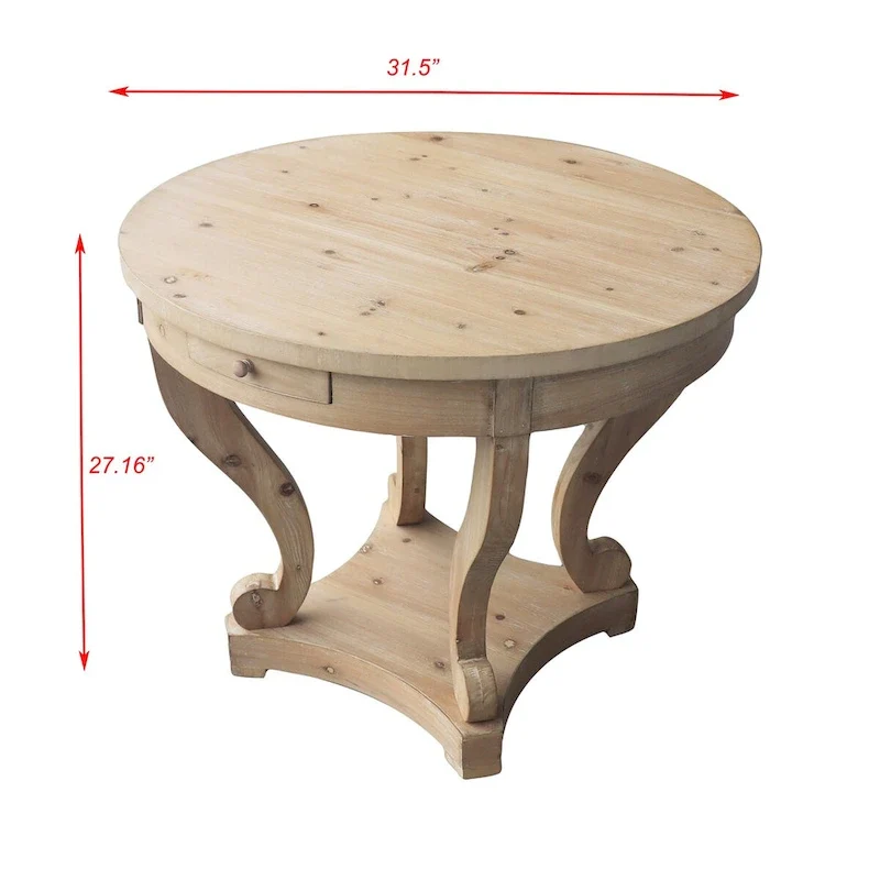 Curved Legs Farmhouse Style Small Size Round Dining Table - Natural Wood