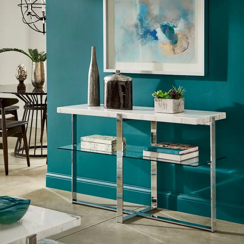 Azel Marble-top Chrome Framed Sofa Table by iNSPIRE Q Modern