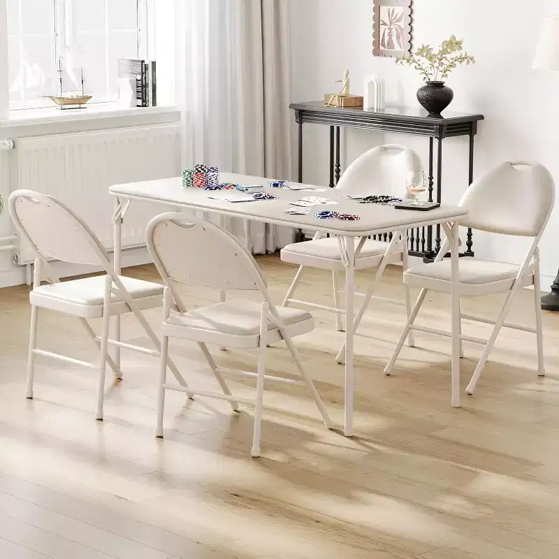 Portable Folding Card Table and Chair Set for 4, 5 Piece PU Upholstered Padded Tabletop and Chairs,for Camping, Dining Room, Office
