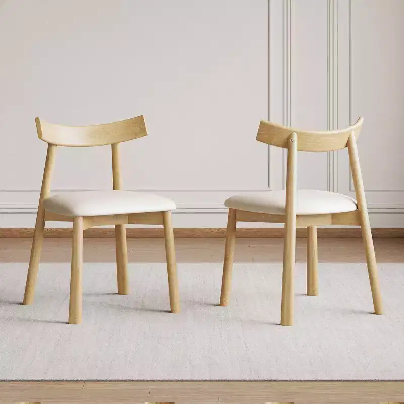 MAYEERTY Set of 2 Modern Dining Chairs, Ergonomic Armless Kitchen Chairs with Leather Cushions, Wooden Leg for Restaurant, Bedroom