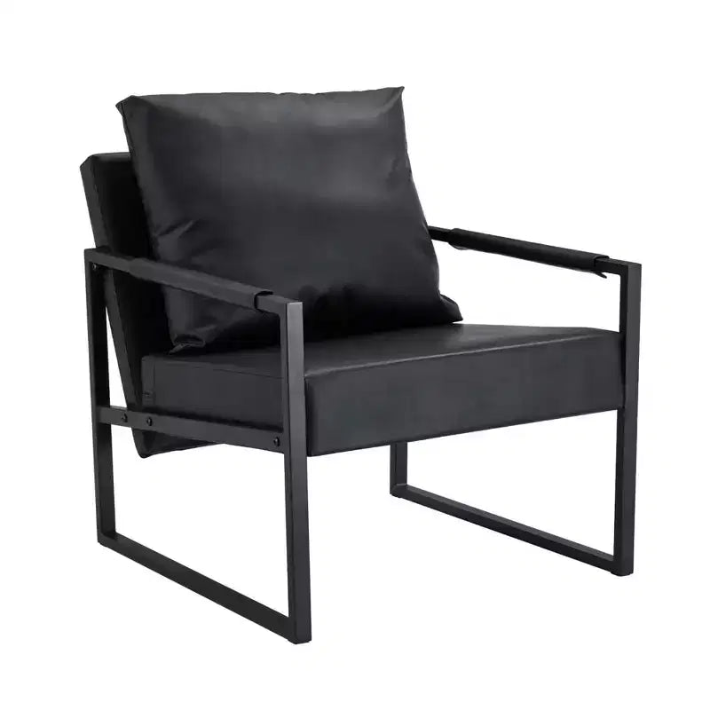 Zeus & Ruta Classic PU Leather Accent Chair with Metal Frame, Ergonomic Design