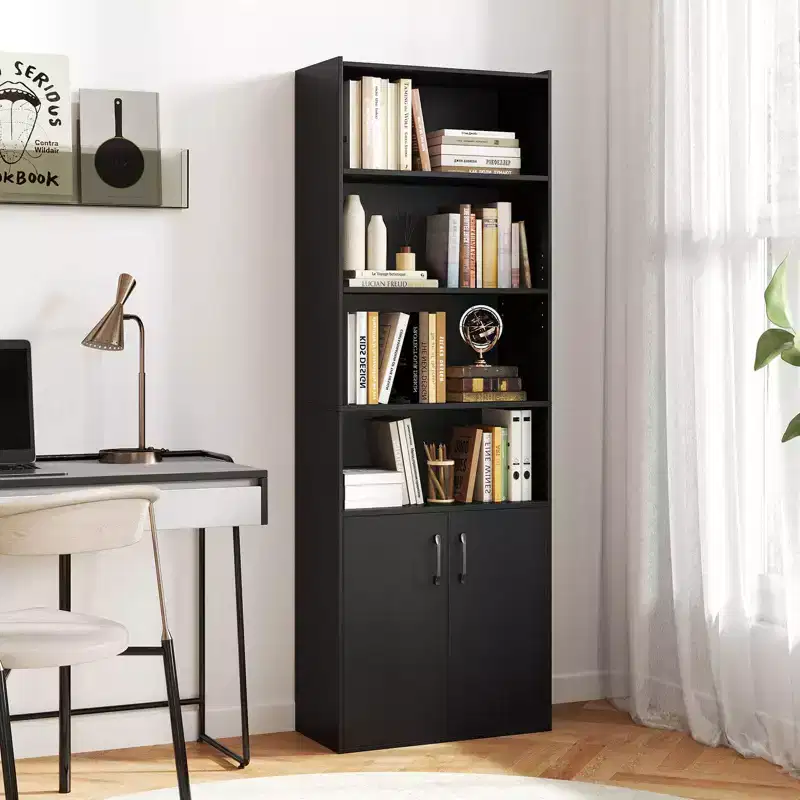 70" Bookcase with Adjustable Shelves & 2-Door Cabinet �C Multipurpose Display Rack