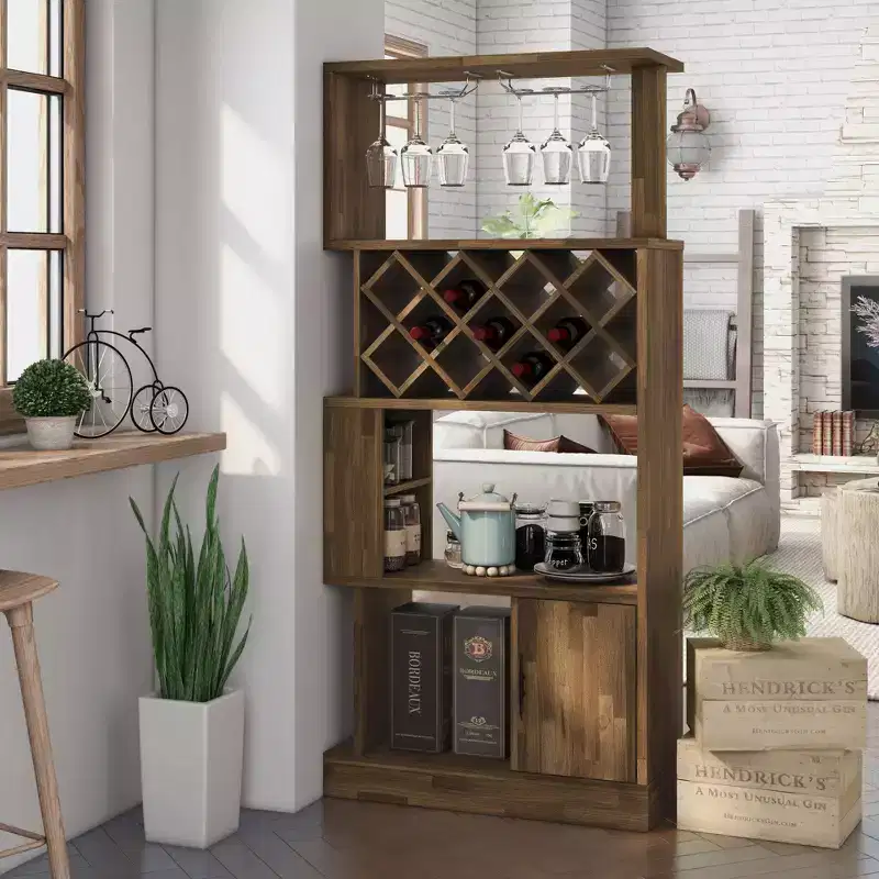 24/7 Shop At Home Wellster Wine Cabinet for 11 Wine Bottles and Stemware Rack