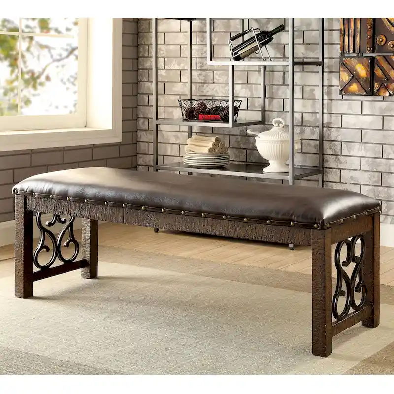 Traditional Faux Leather Dining Bench