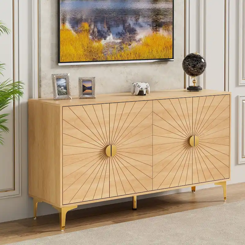 Sideboard Buffet Cabinet with Storage Four Door Adjustable Shelves Storage Cabinet Coffee Bar Cabinet