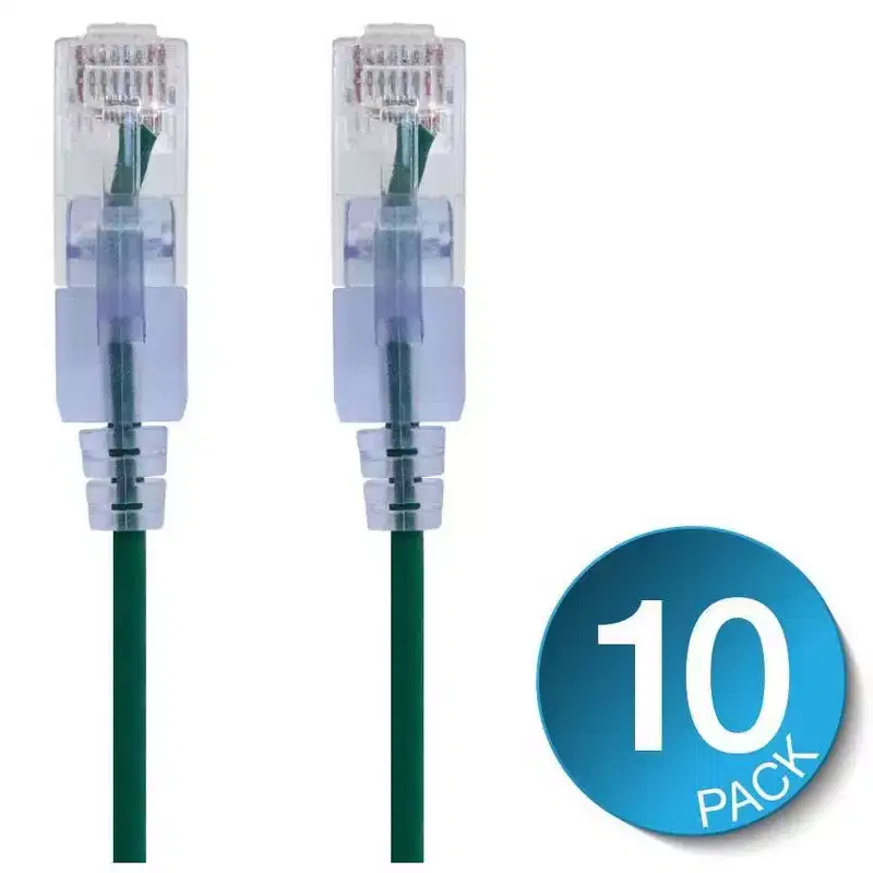 Monoprice Cat6A Ethernet Patch Cable - 14 Feet - Green (10 Pack) Snagless RJ45 550Mhz UTP Pure Bare Copper Wire 10G 30AWG - SlimRun Series