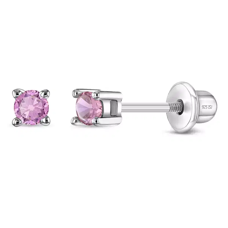 Girl's My First Solitaire Screw Back Sterling Silver Earrings - In Season Jewelry