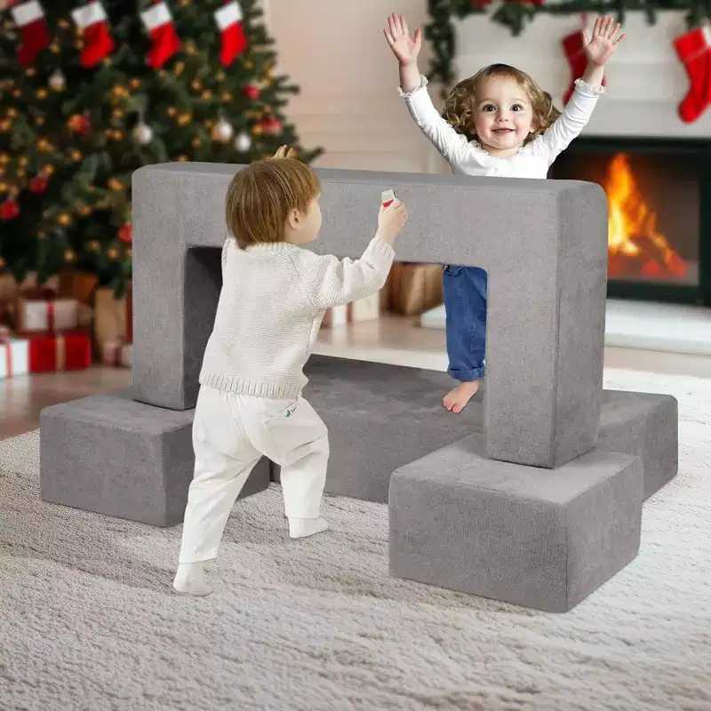 Kids Modular Play Couch 4 Piece Toddler Sofa Bed Sectional with Removable Cover Dark Grey