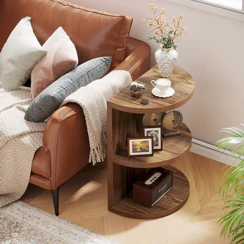 3-Tier Half-Moon End Table, Semi-circular Half-Round Side Table for Living Room