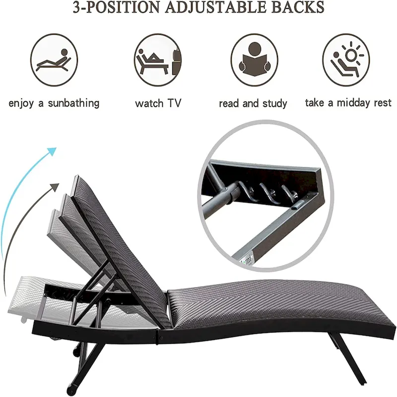 Outdoor Pe Wicker Chaise Lounge - Set Of 2 Patio Reclining Chair