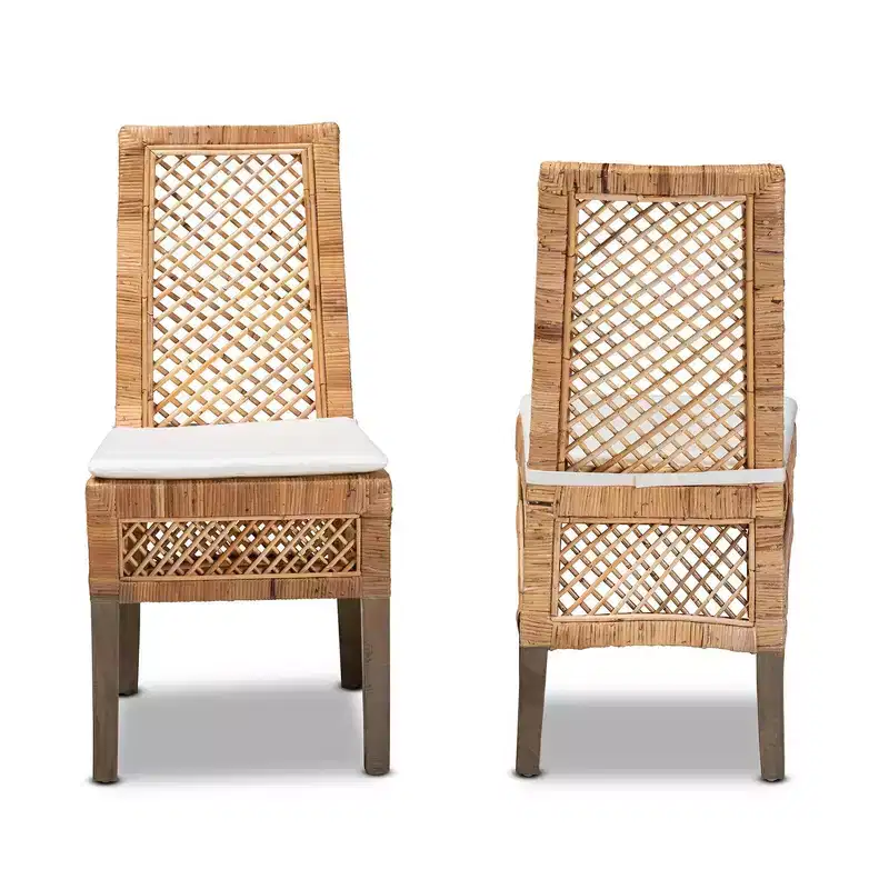2pc Argos Rattan and Wood Dining Chair Set Natural/Brown - bali & pari: Tropical Craftsmanship, Plush Comfort