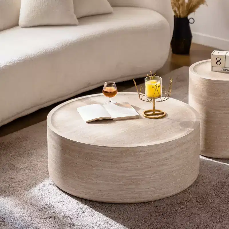 31.5 inch Round Coffee Table with Mars Pattern for Modern Living Rooms
