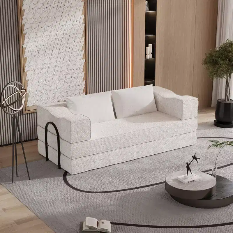 80" Convertible 3-Seat Couch Bed with 2 Pillows, King Size Folding Floor Mattress, Chenille Fabric