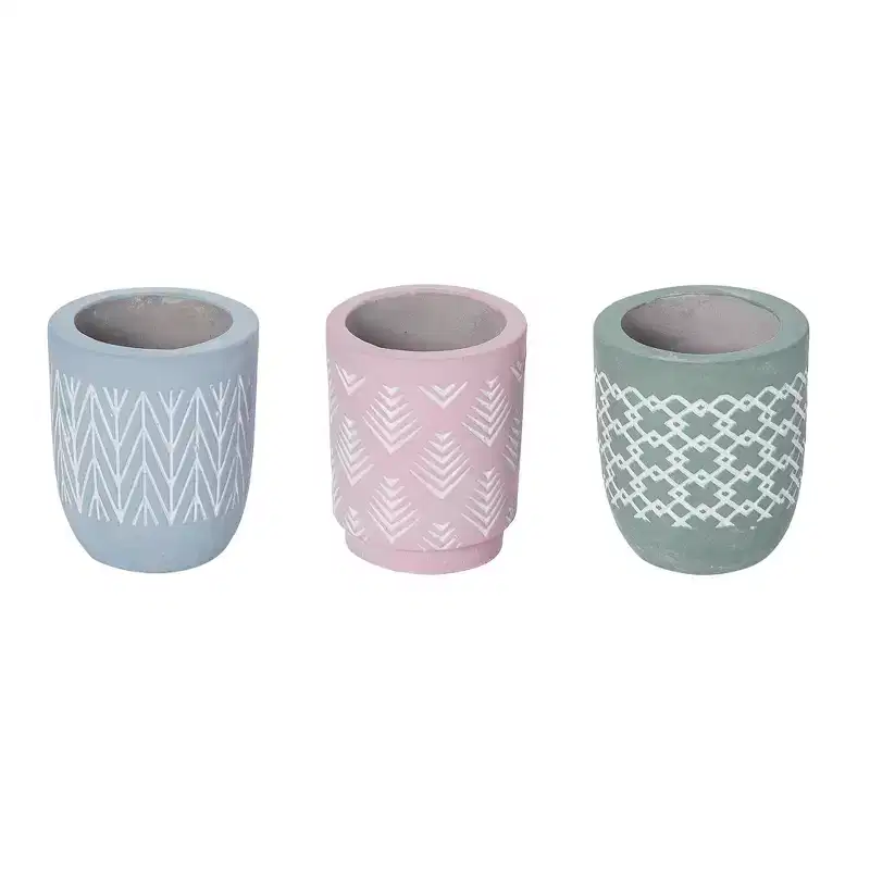 Transpac Multicolored Cement Patterned Planter with Drainage Hole for Indoor Tabletop Home Decor and Gift Giving