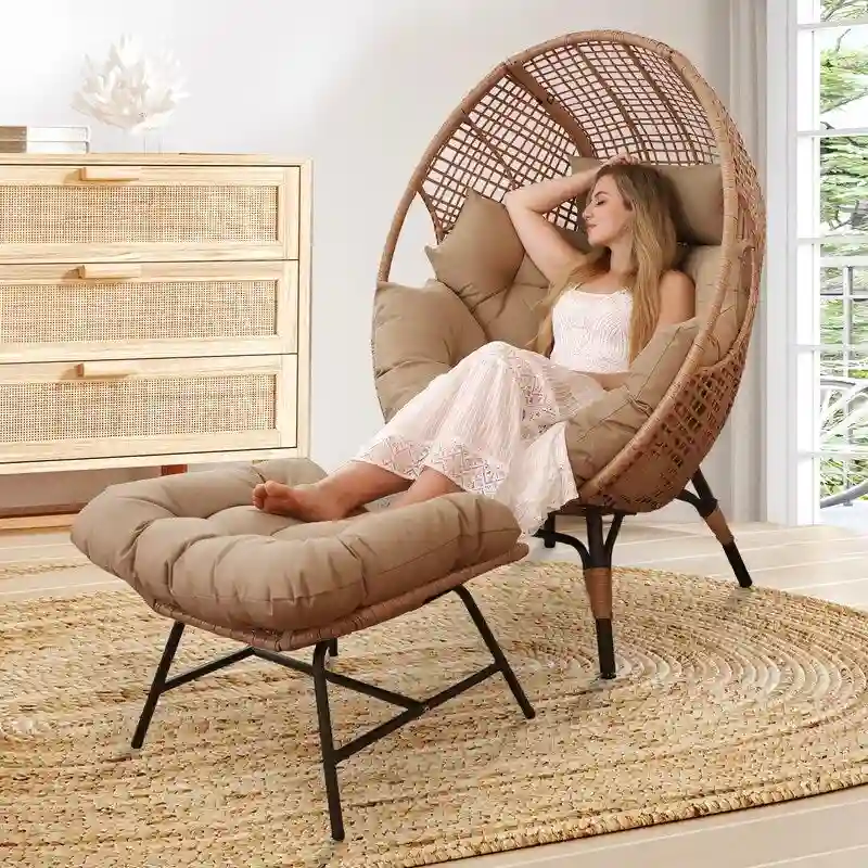 FINCATI Indoor Eggs Chair, 440 lbs Egg Chair Outdoor, Oversized Egg Chair with Ottoman, Luxury Cozy Egg Chair with Foot Rest