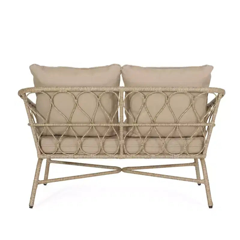 2pc Bruce Outdoor Wicker Loveseat & Coffee Table: Boho-Inspired, UV & Weather-Resistant - Christopher Knight Home