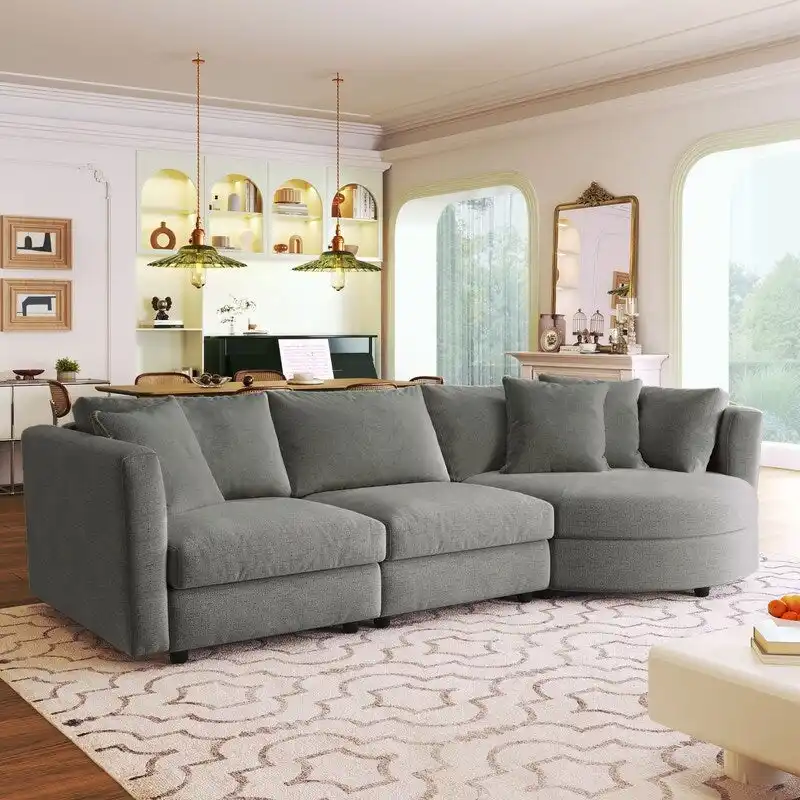 Modern Cushioned Combination Sofas with 3 Pillows and Curved Seat