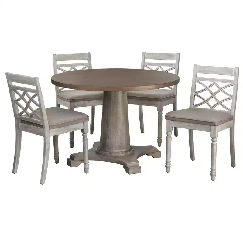 Lifestorey 5pc Belterra 45" Round Pedestal Dining Set Vintage Walnut/White