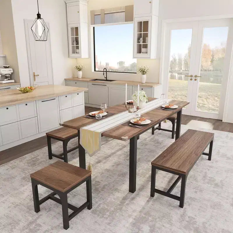63 Large Extendable Dining Room Table Set, Ideal for Small Space, Set for 6-8