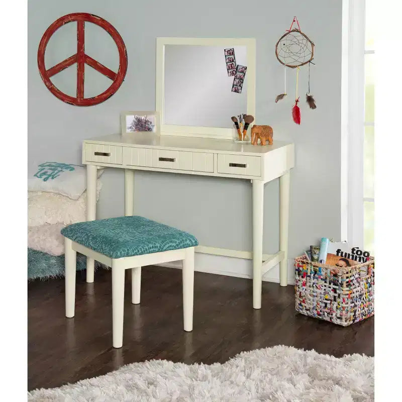 Garbo Traditional Wood Vanity Set with Upholstered Stool & Mirror - Linon: Elegant Bedroom Furniture