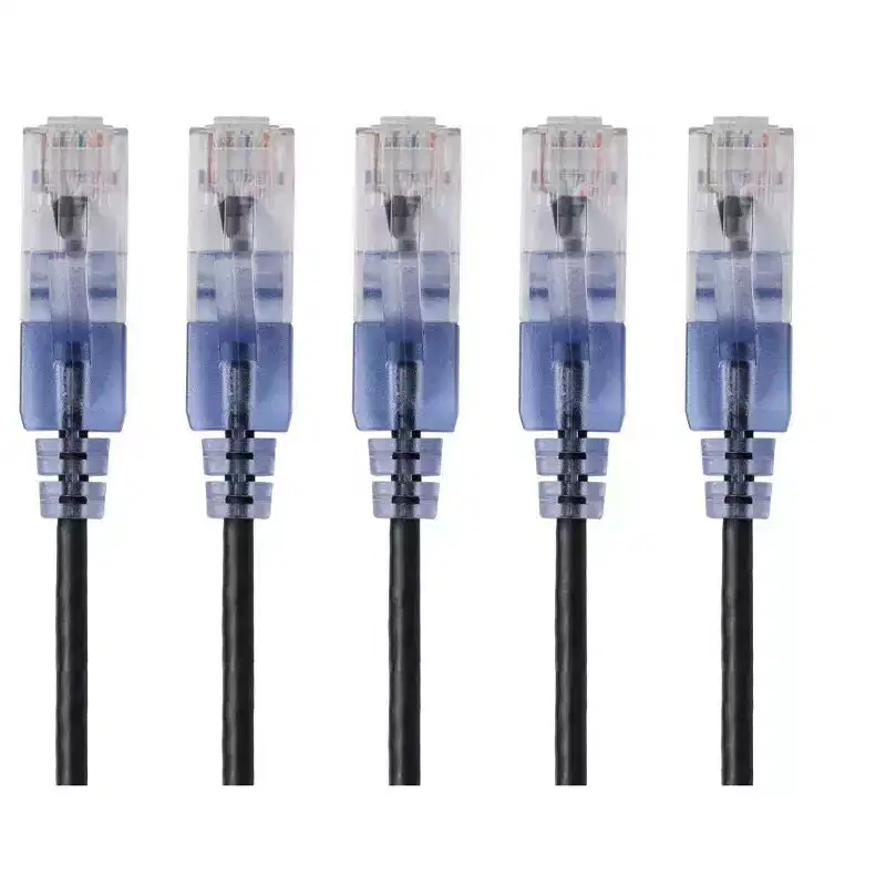 Monoprice Cat6A Ethernet Patch Cable - 14 Feet - Black | Network Internet Cord - RJ45, 550Mhz, UTP, Pure Bare Copper Wire, 10G, 30AWG, 5-Pack -