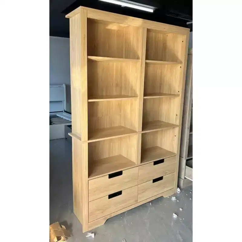 Double-Row 4-Drawer Bookcase with Storage Drawers