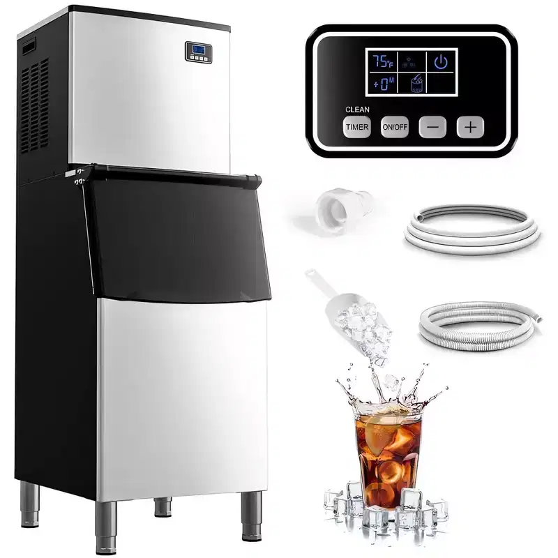 Simzlife 400 Lbs/24H Commercial Ice Maker Machine, Stainless Steel Clear Ice Cube Maker with 250 lb. Storage Capacity