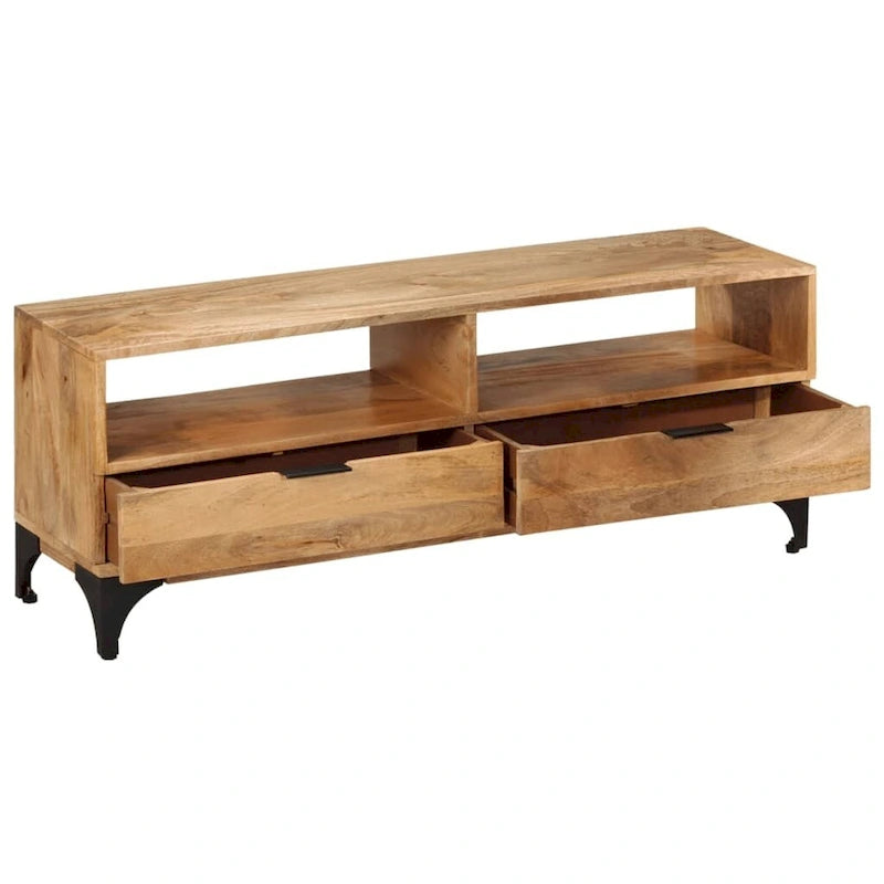 Handmade Mango Wood TV Stand – Brown, Rustic Style, 2 Drawers & 2 Compartments