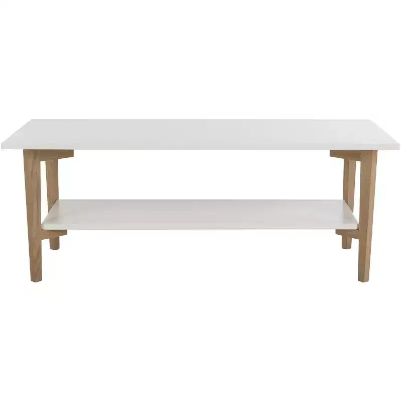 Caraway Rectangle Coffee Table - White/Oak - Safavieh