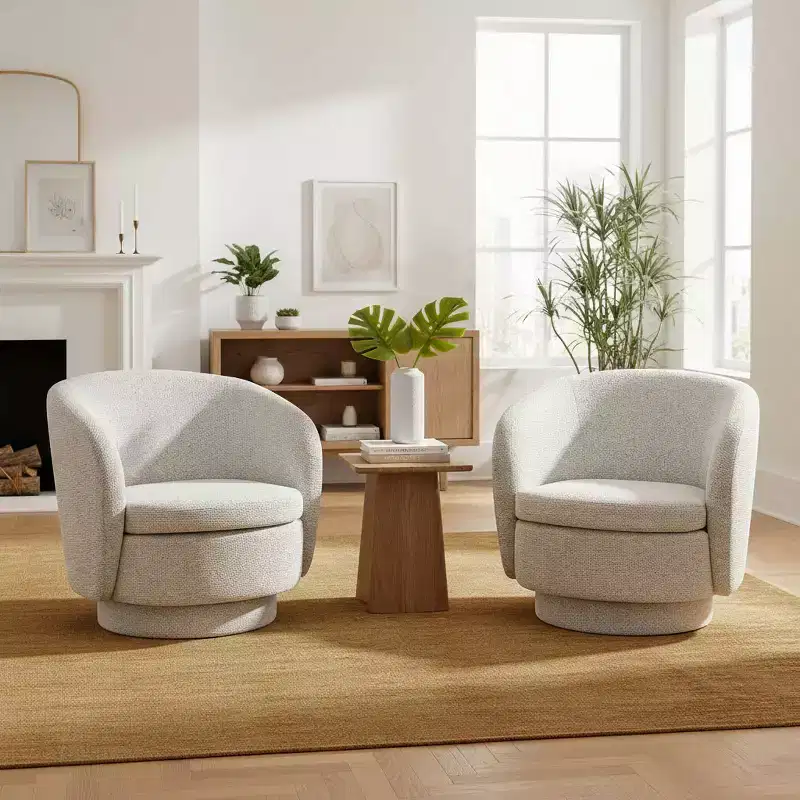30.5 Modern Swivel Barrel Chair, Textured Tweed Upholstered Round Accent Armchair for Living Room, Bedroom Reading Nook - Panipeachy