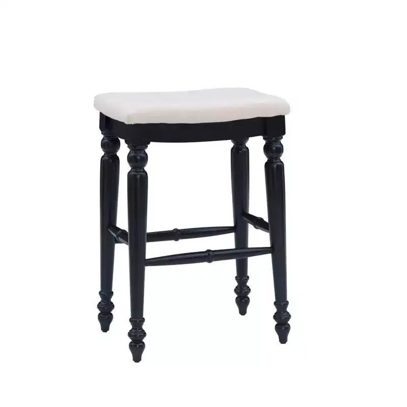 Backless Barstool �C Solid Rubberwood, Padded Seat, Footrest, 76,2 cm High