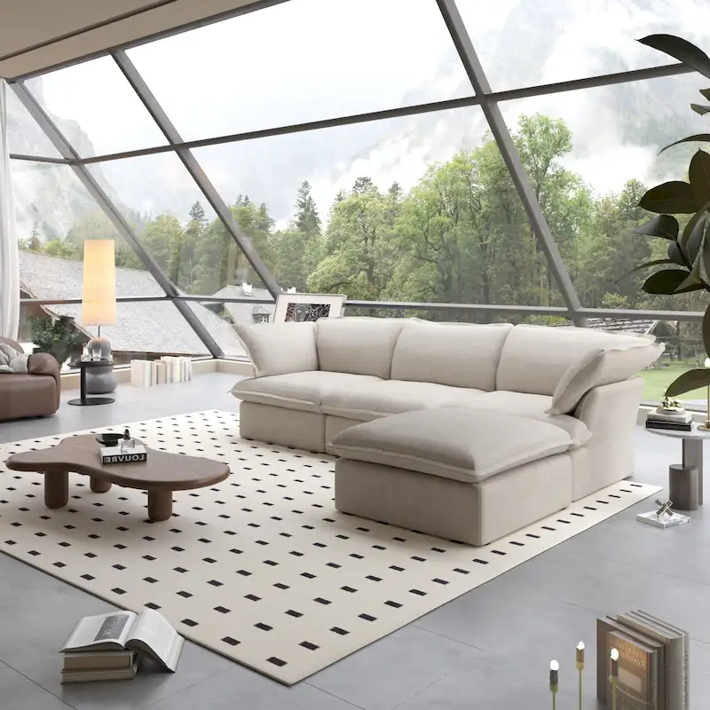 L-Shaped Linen Sectional Sofa Modern Comfortable Sofa