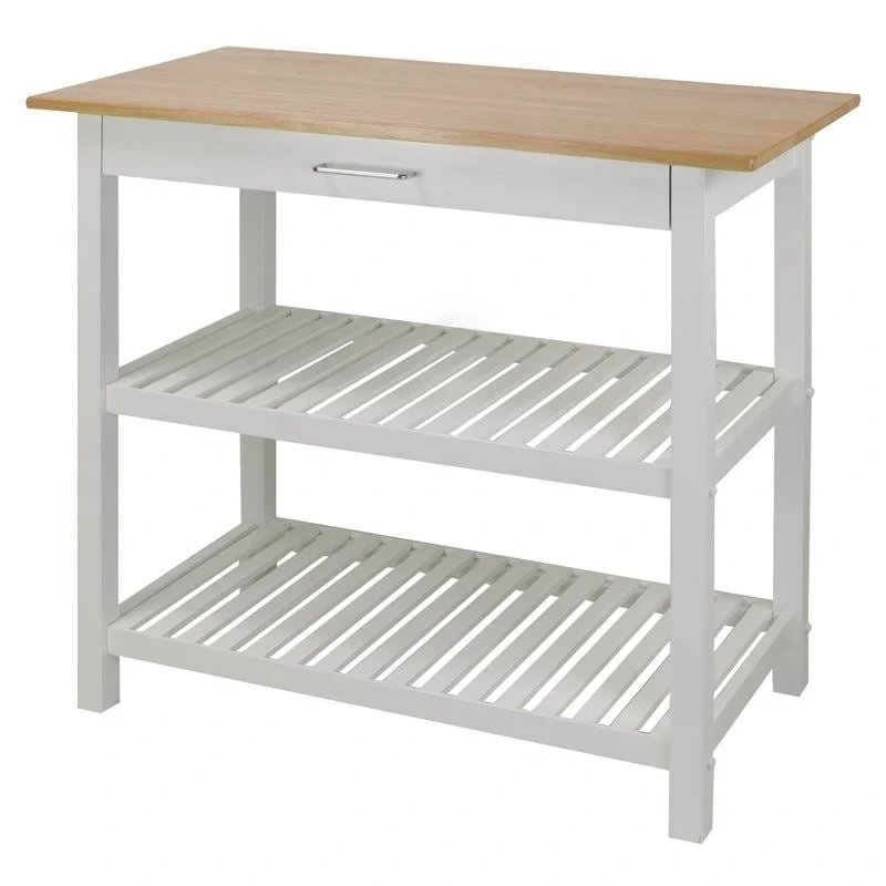 2-shelf Natural Solid Wood Top Kitchen Island - N/A