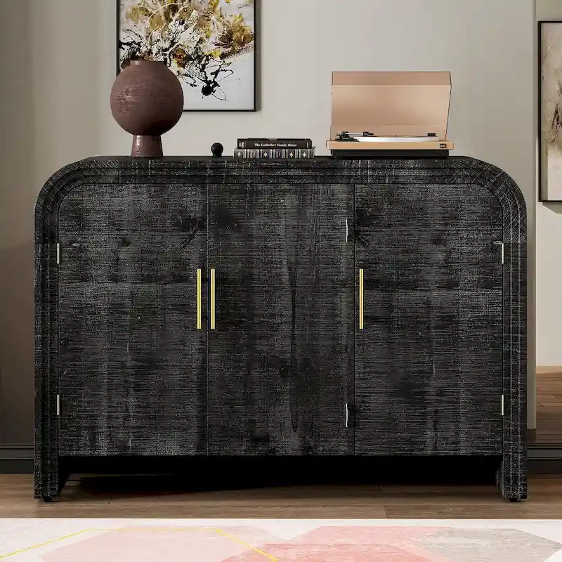 Wooden Sideboard with Adjustable Shelves and Foot Pads