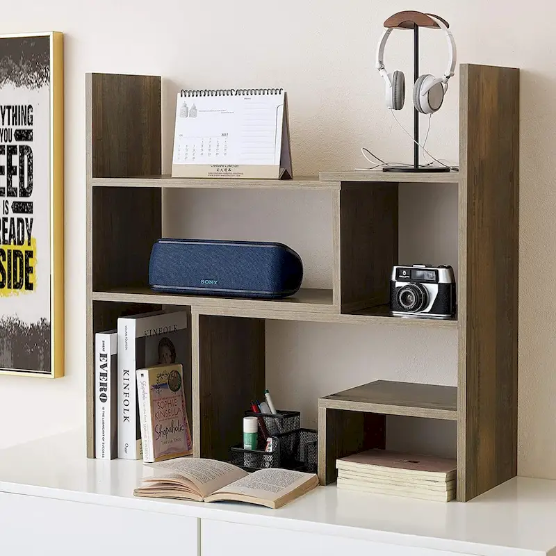 Compact Adjustable Dorm Desk Bookshelf, Rustic