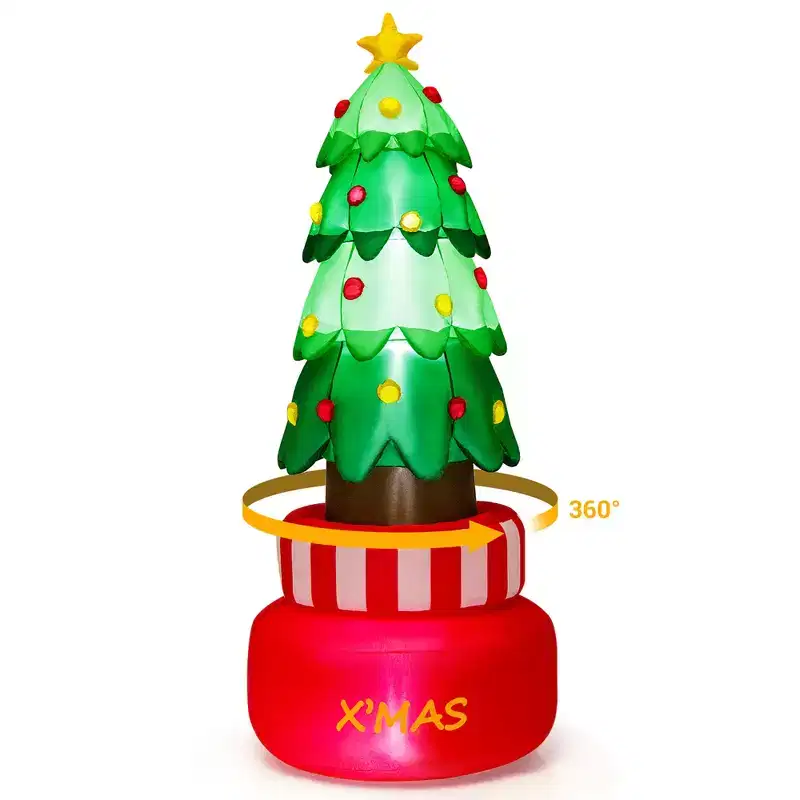 Gymax 8' Spinning Inflatables Christmas Tree w/ Built-in LED Lights & Water Bags Waterproof Settings for Indoor & Outdoor
