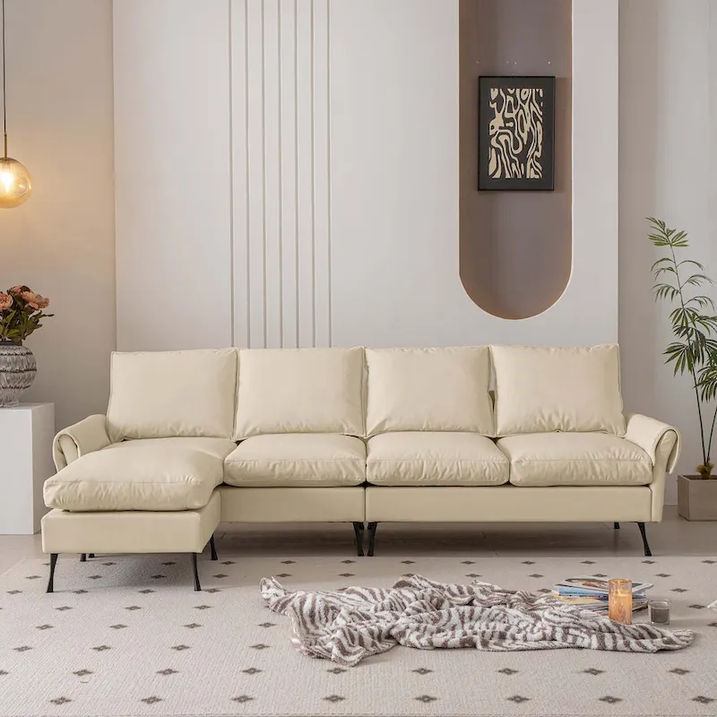 104.5Modern Technical leather L-Shaped Sofa with Ottoman