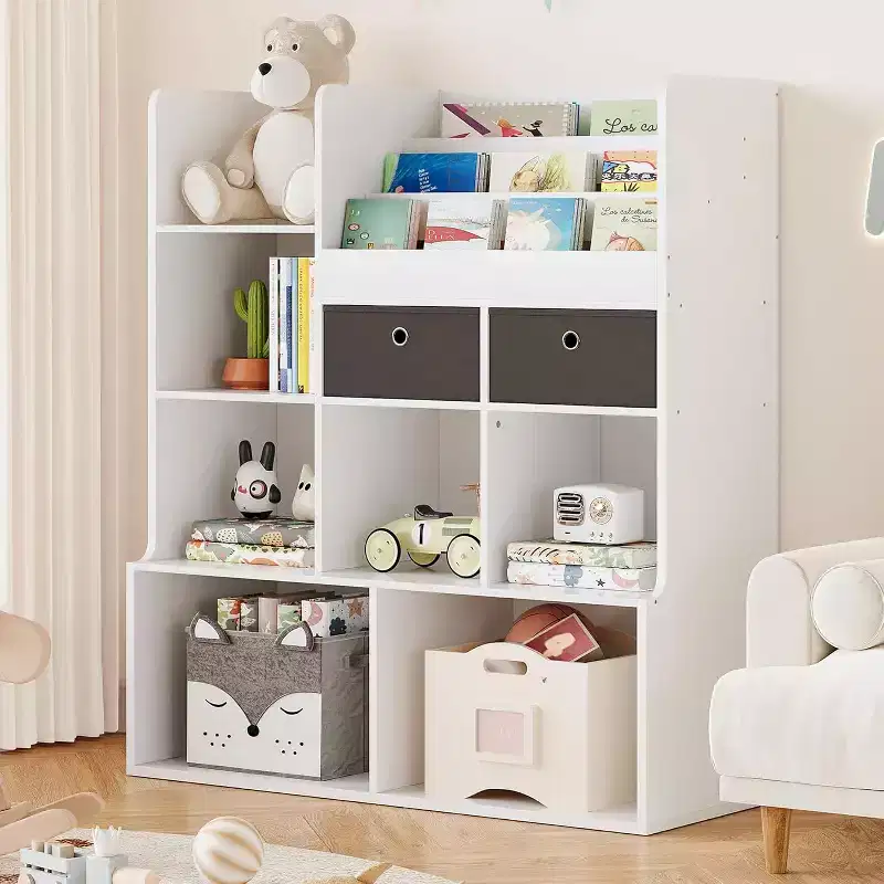 Children's Bookshelf with 2 Drawers & 3 Sling Shelves, Book & Toy Storage Organizer for Playroom, Bedroom, Classroom