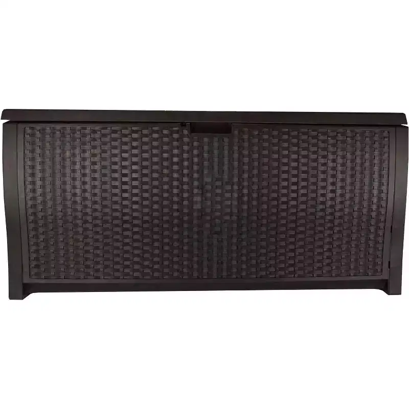 COZONY 99 Gallon Wicker Outdoor Deck Box, Horizontal Water Resistant Storage with Hinged Lid for Patio Deck Yard Garage