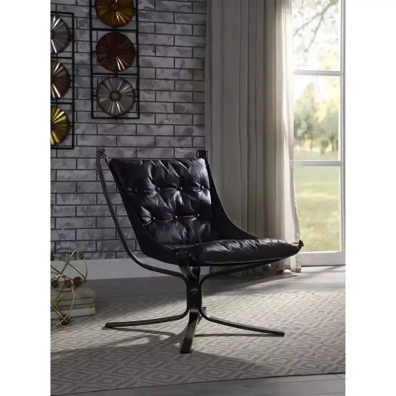 30 Carney Grain Leather Accent Chair Vintage Blue - Acme Furniture: Metal Frame, No Assembly, 60 Day Warranty